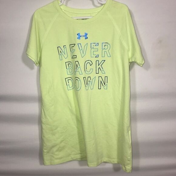Kid's Under Armour Never Back Down Neon Green & Blue T-Shirt - Picture 2 of 12